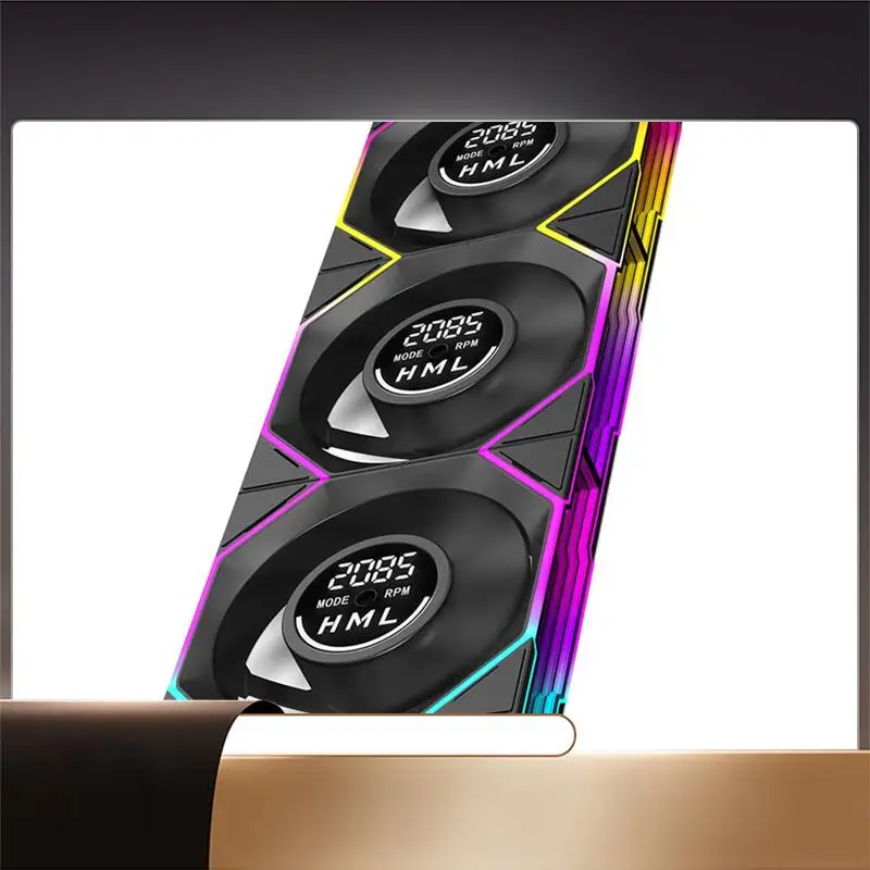 

N35R-Infinite Mirror Design 120Mm ARGB Case Fan 3PCS Digital Display CPU Cooler Computer Cooling Fan 600-2100RPM With Screen