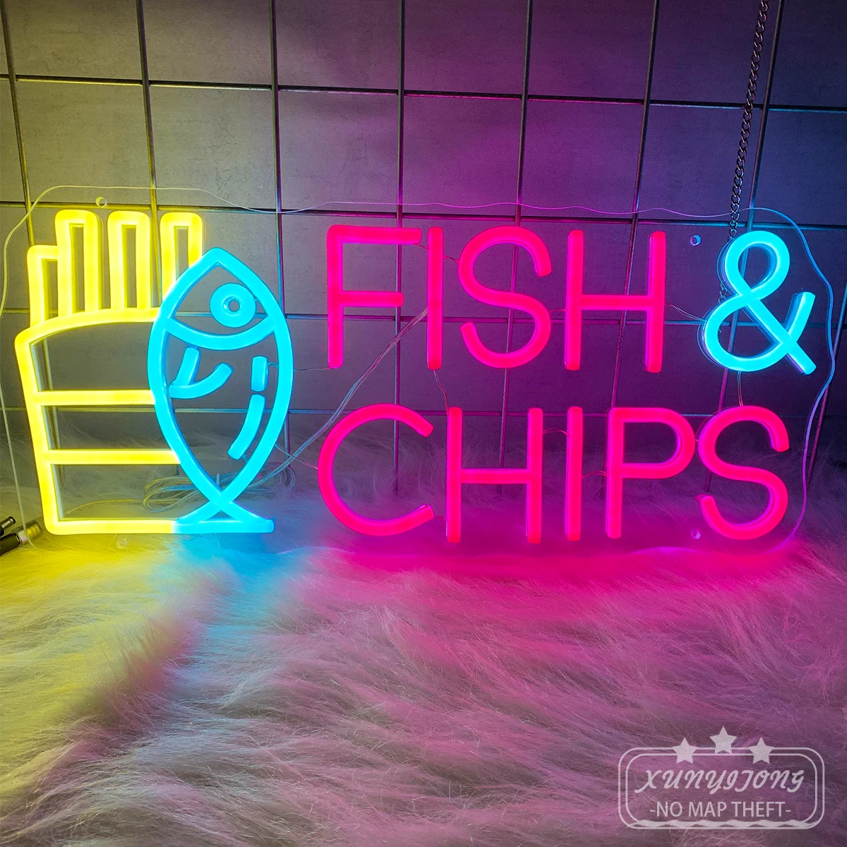 Patatine fritte di pesce fritte a forma di neon applicare a patatine fritte hamburger, negozi, ristoranti bar led neon rendi il tuo negozio più attraente