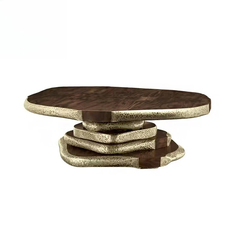 

HIGHS light luxury high-end irregular solid wood coffee table, villa living room home designer high-end brass tea table