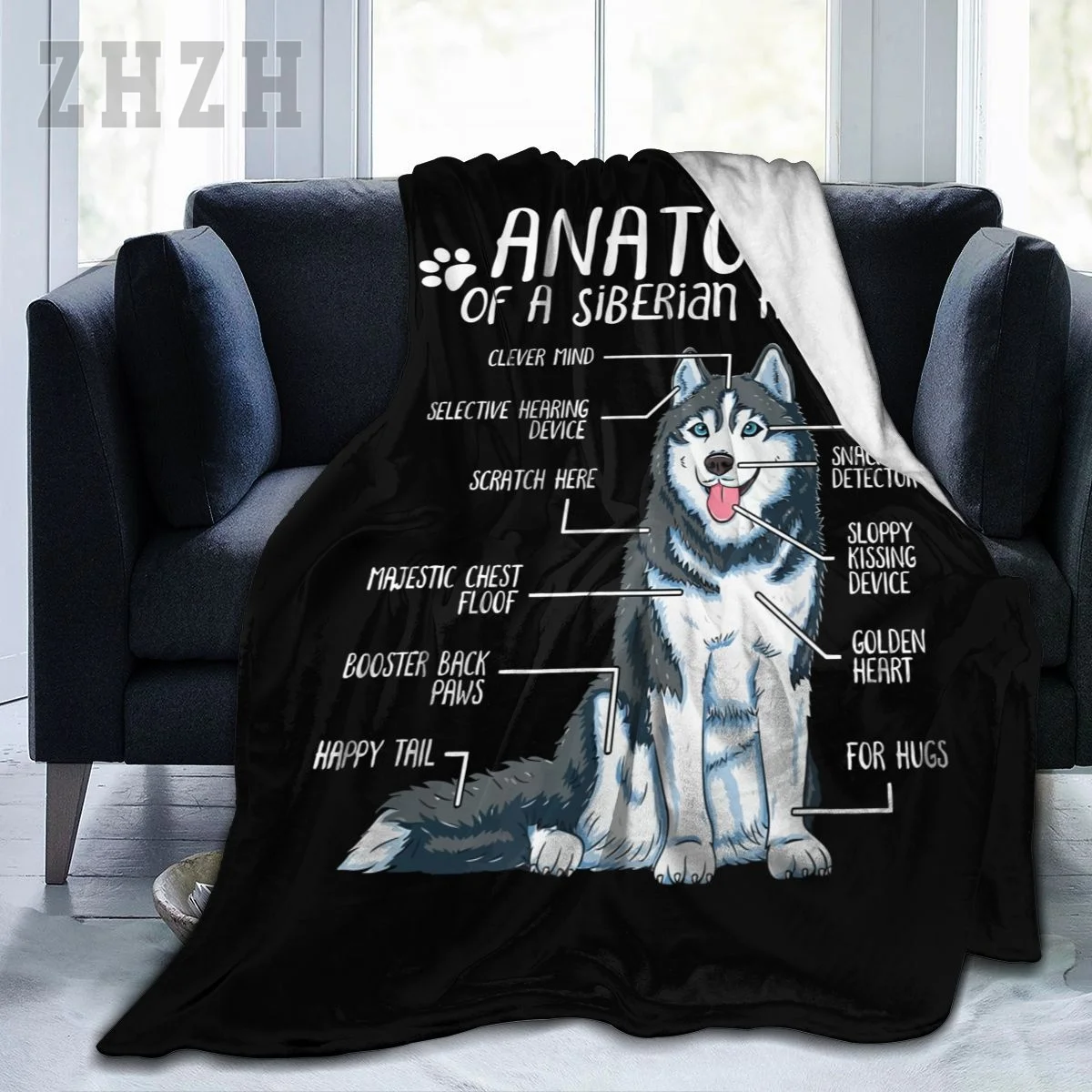 Blanket Anatomy Siberian Husky Dog Lover Flannel Multifunction Camping Sofa Cover Keep Warm