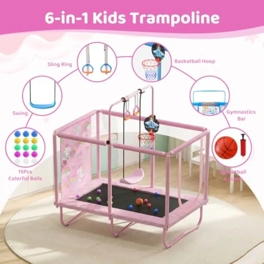 ' indoor/outdoor trampoline with enclosure net steel frame black and red 36×55 inch safety-tested and weather-resistant