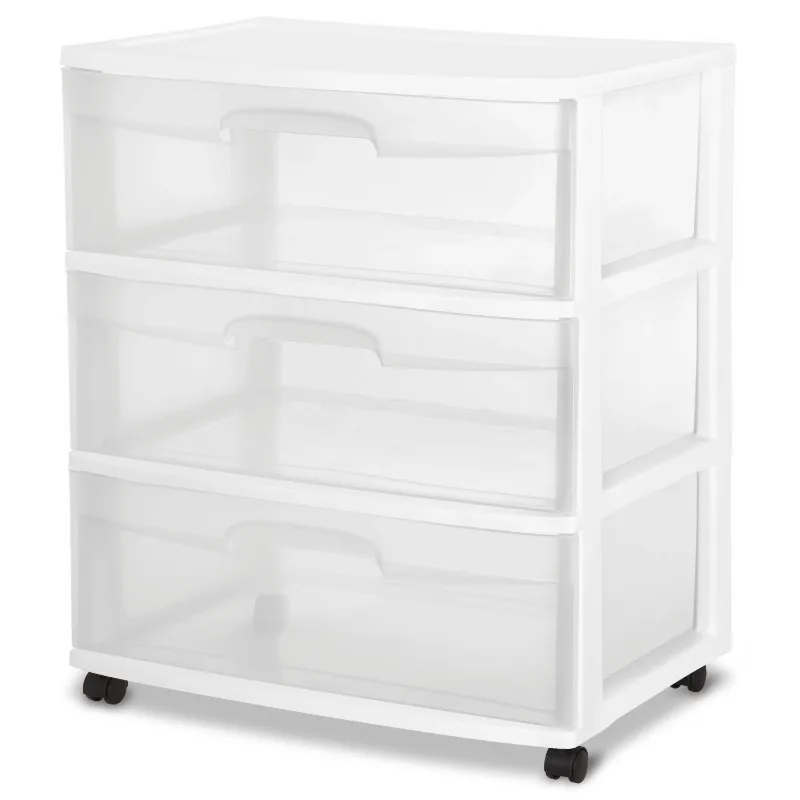 

(2 pack) Sterilite Storage Drawer, 3 Drawer Wide Plastic Storage Cart with Clear Pull Out Drawers