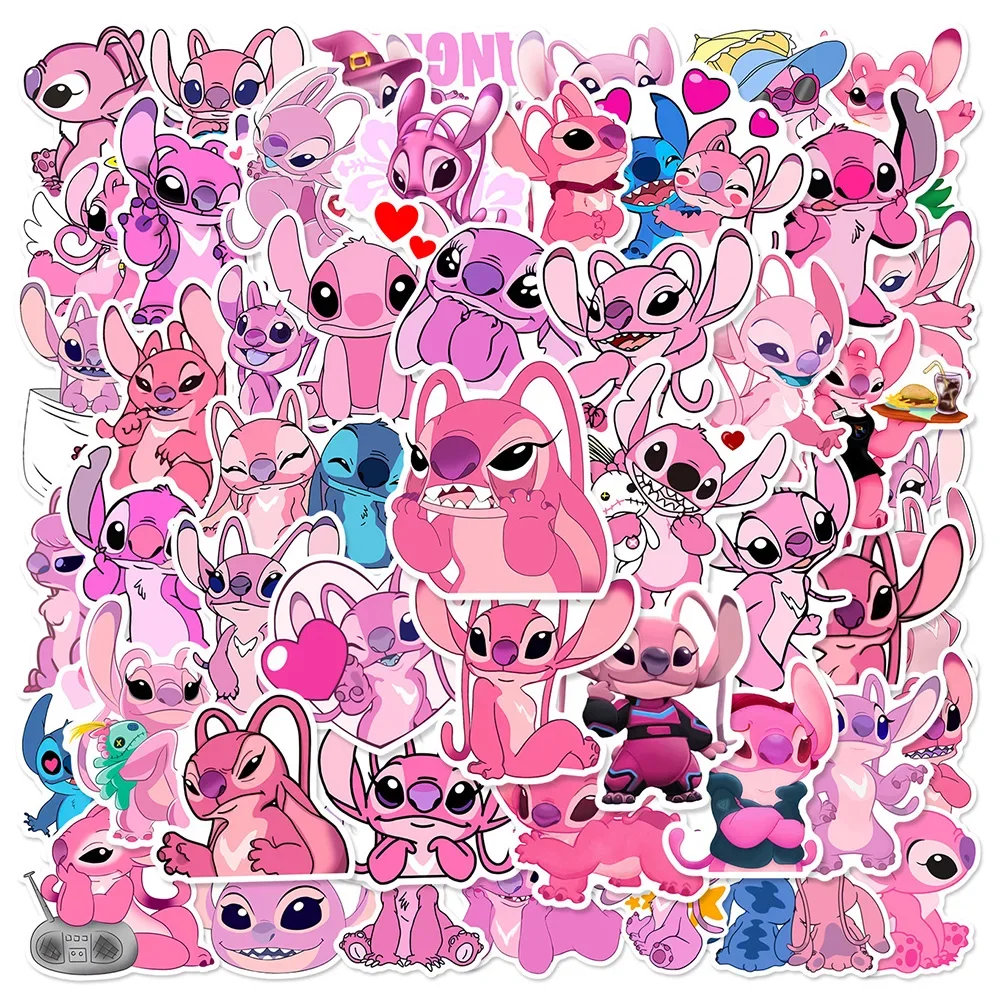 50pcs Cute Pink Cartoon Lilo & Stitch Angel Stickers Decals Laptop Phone Notebook Decoration Sticker for Girl Kids Toys New