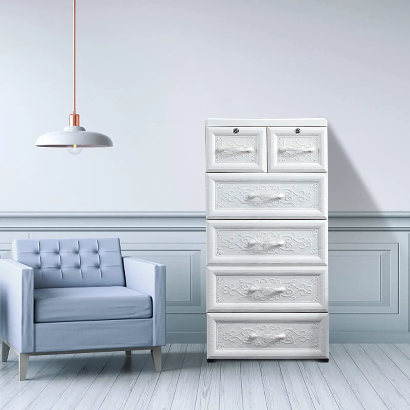 Отдельно стоящий органайзер для хранения, 5-уровневый пластиковый напольный шкаф, высокий шкаф для хранения с 6 ящиками, регулируемые полки, большой C