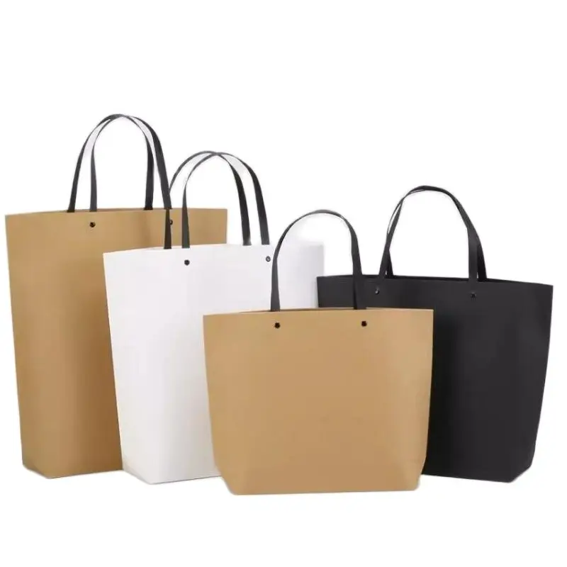 Bolsas de papel con asas para regalos, bolsas de embalaje para Navidad, pequeñas empresas, compras, comestibles, lote de 5 unidades