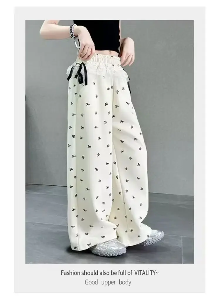 UNITIM Frühlingshosen mit Schleife für Mädchen, bedruckte Wide-Leg-Hosen für Teenager-Mädchen, lockere Kinderhosen, Freizeithosen für Kinder, 5–14 Jahre – Detail 10
