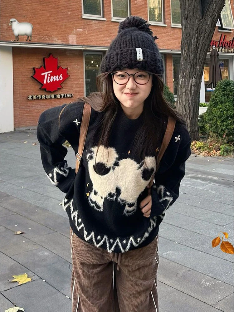 

New 2025 Autumn Winter Pullover Sweater Women Aesthetic Print Warm Pullovers Korean Fashion Oversized Sweater Women Knitwear Top