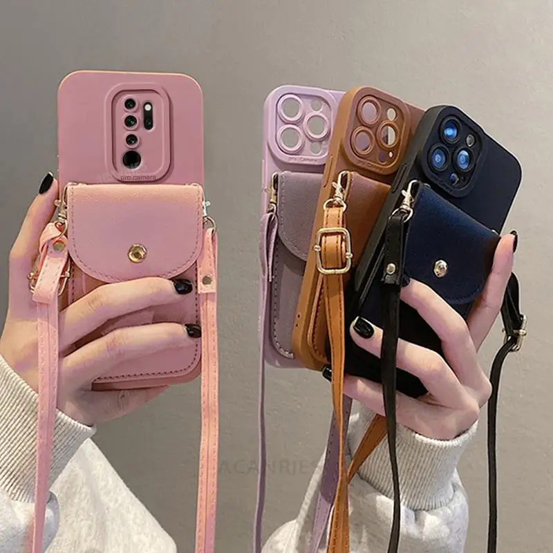 Note8pro Crossbody Wallet Card Holder Case For Xiaomi Redmi Note 8 Pro 8pro 9 9pro 9s 7 7pro Lanyard Silicone Cover Note8 2021