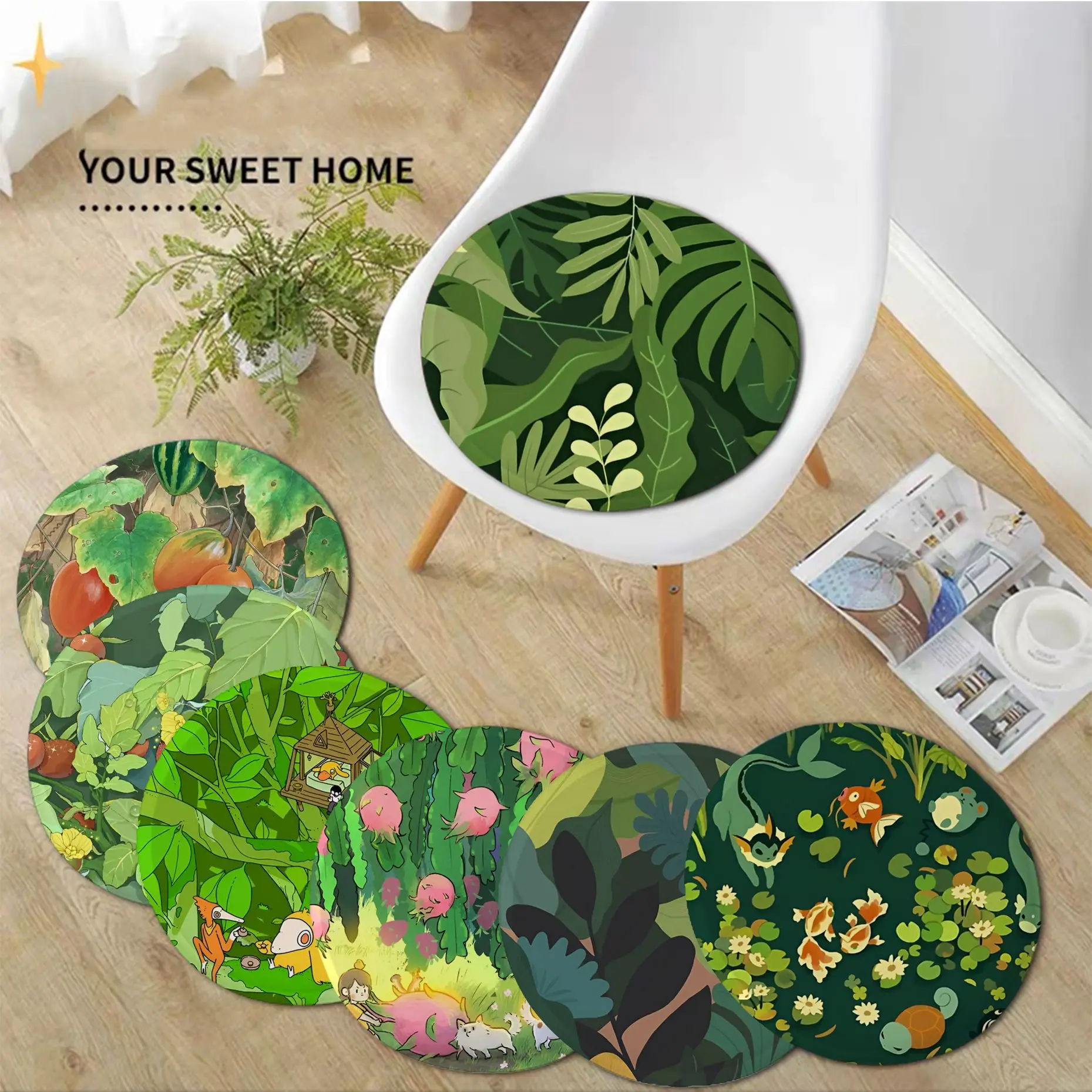 

Green Plants Cushion Mat European Stool Pad Patio Home Kitchen Office Chair Seat Cushion Pads Sofa Seat 40x40cm Chair Mat Pad