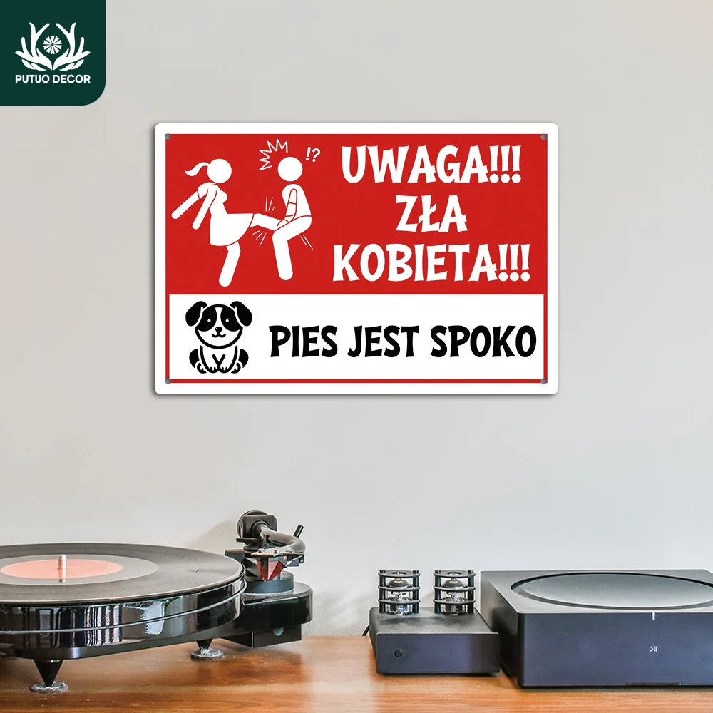 Putuo Decor 1pc polnische Warnung Vintage Metall Blechschild, UWAGA!!! Z Maleta Eine KOBIETA!!! Wandkunst-Dekor für Zuhause, Büro, Geschäft, Geschenk