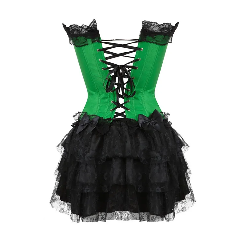 Corset Dress Bustier Overbust Skirts Top Set Women Gothic Victorian Lolita Costume Vintage Lingerie Lace Sexy Fashion Black