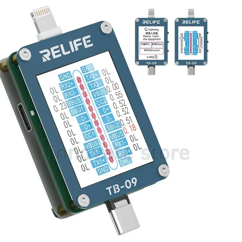 RELIFE-Testeur de port de charge TB-09, interface de type C pour IP, Android, détection automatique intelligente, prise arrière, test de port de charge