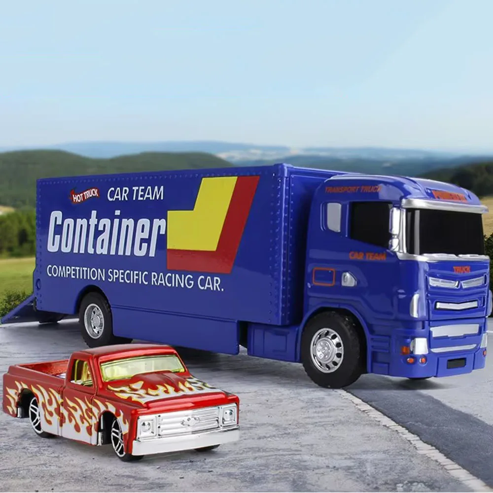 1:64モデルカー、様々なミニエンジニアリングカー、金属ダイキャストコンテナ、合金トレーラー、プルバック、ドア開閉、子供向けギフト