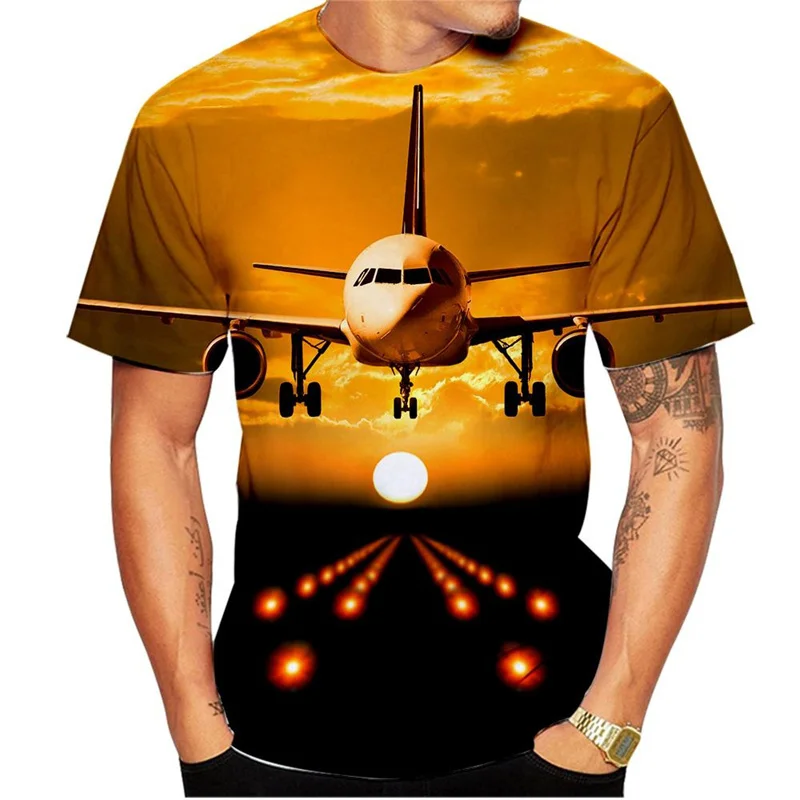 Fashion 3d Print Airplane T-shirt Men Women Casual Aircraft Graphic Short-sleeved Tees Summer Street Tops Oversized T Shirt