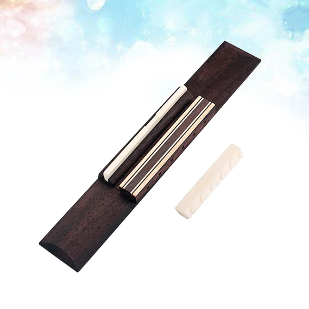 مجموعة صامولة سرج جسر الجيتار جسر خشب الورد الطبيعي مجموعة استبدال الجيتار الصوتي على شكل عظمة الماشية الكلاسيكية المكونة من 6 أوتار