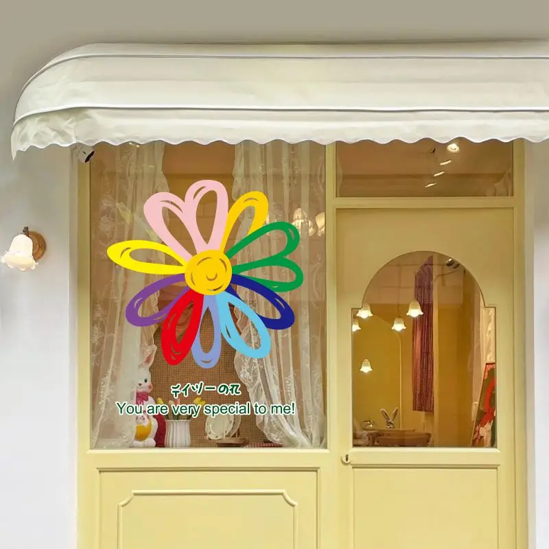 Cartoon Hand-painted Flower Mirror Stickers Clothes Shops Milk Tea Coffee Shops Windows Glass Doors Decorative Bathroom Kitchen