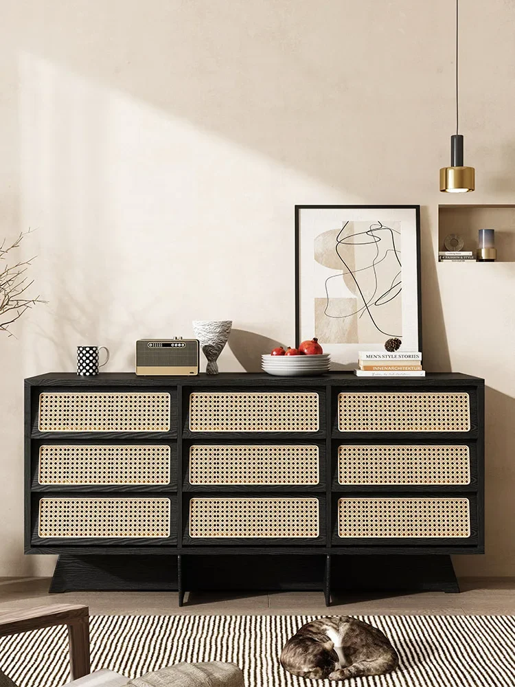 Armoire nordique en rotin à neuf pantoufles, meuble d'entrée simple pour salon, bois massif japonais