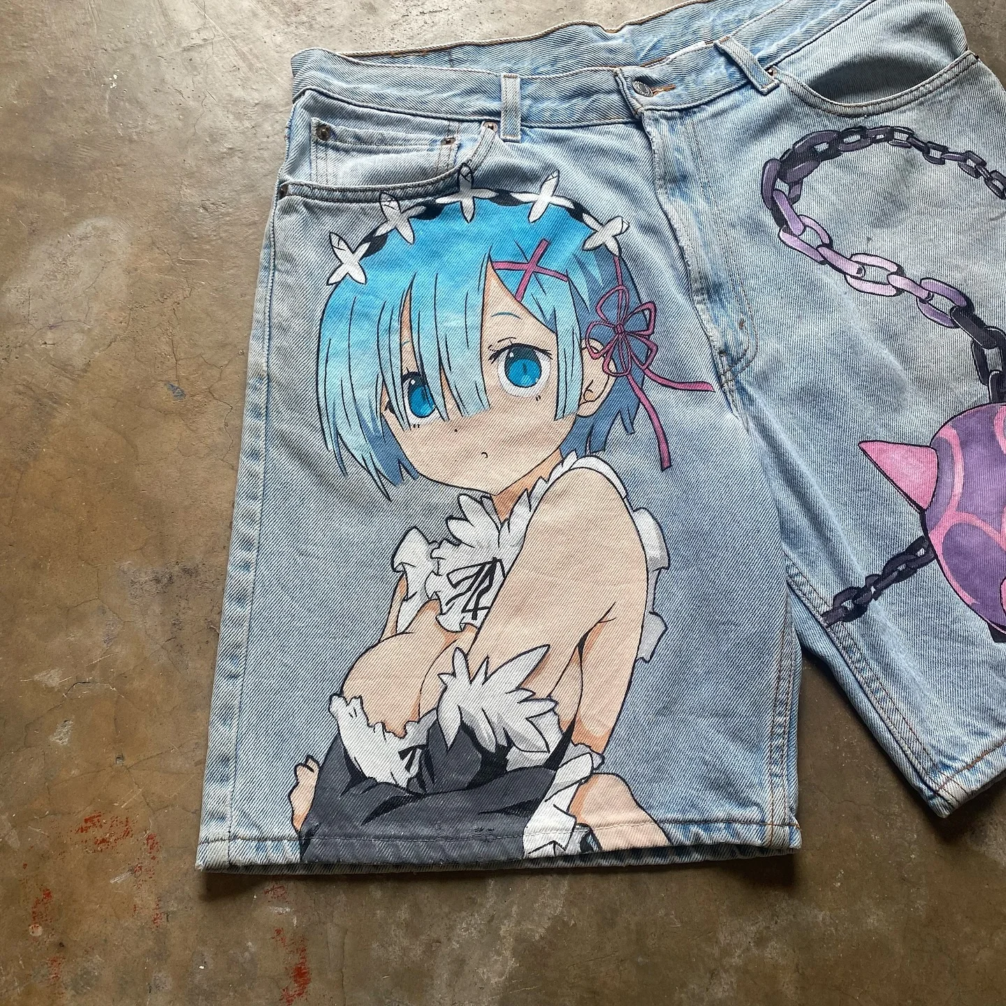 Beliebte Casual Rem Print Jogginghose Mode Y2k Baggy Jeans Breite Bein Denim Shorts Hosen Harajuku Streetwear Hosen Männer Kleidung