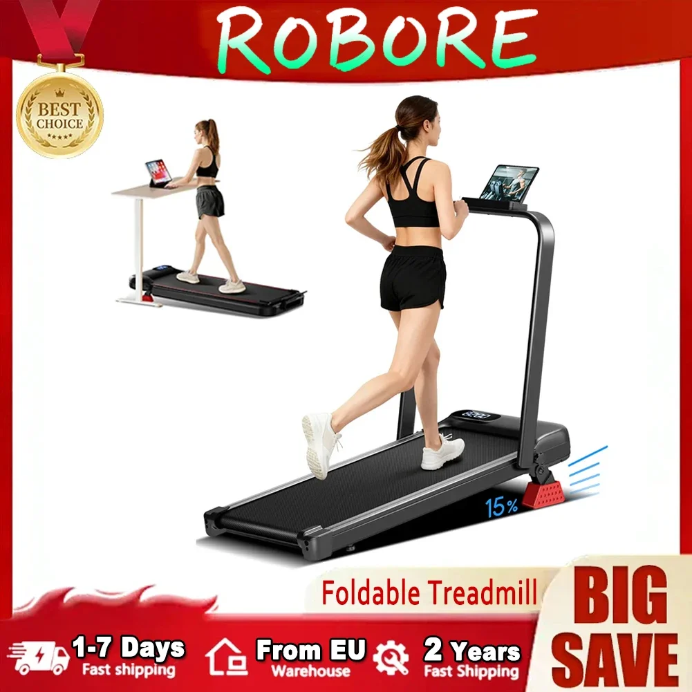 ROBORE U18F (version améliorée SW1F) Tapis de course pliable, inclinaison de 15 %, triple absorption des chocs, moteur silencieux sans balais, moins de 45 dB, pliable, épaisseur de 9 cm, poids de 14,9 kg, aucun assemblage nécessaire, vitesse maximale de 10,5 km/h, pour usage domestique
