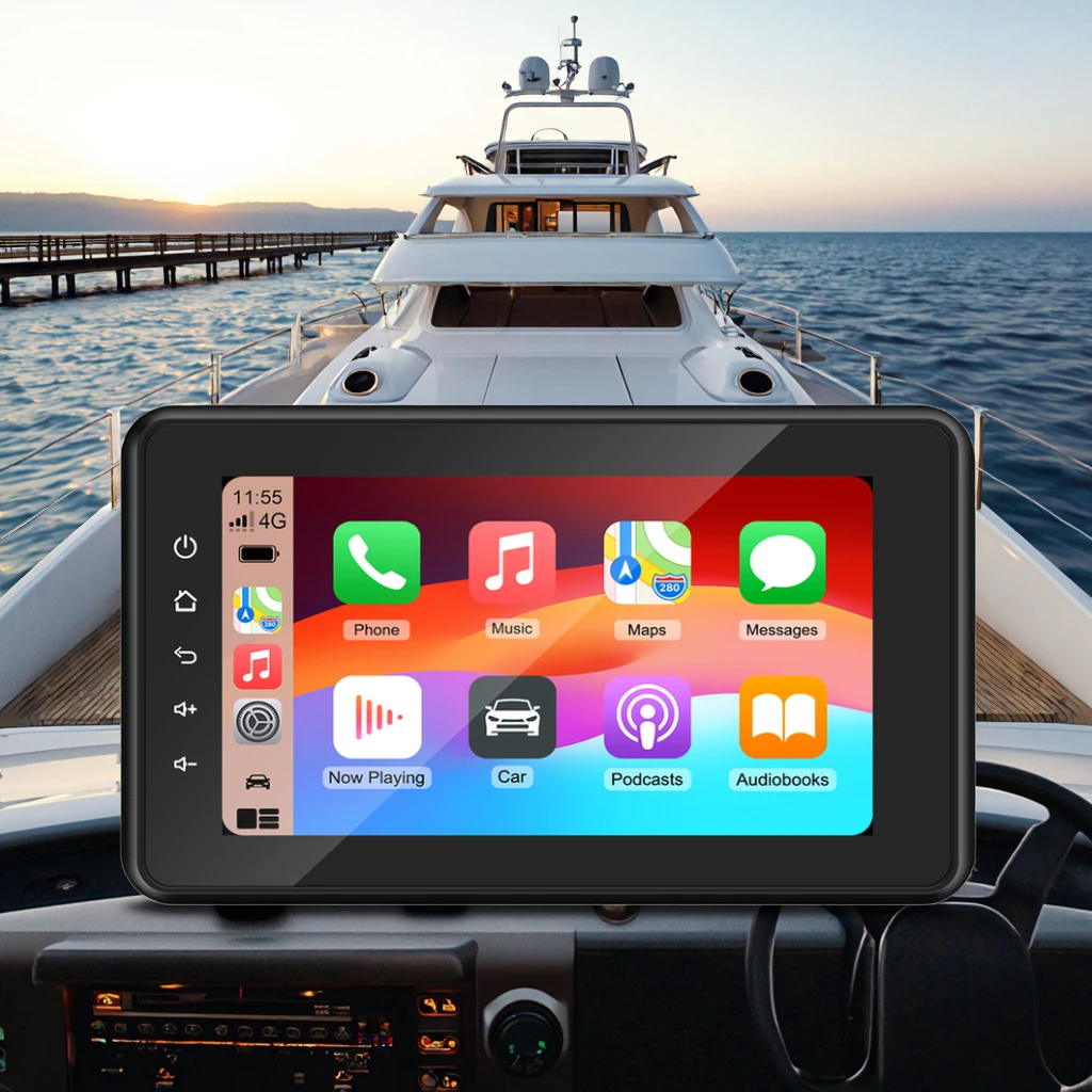 8 Inch Touch Screen Marine Stereo Wired Wireless Carplay and Android Auto MP5 Play BT Streaming IP66 Yacht ATV UTV RV