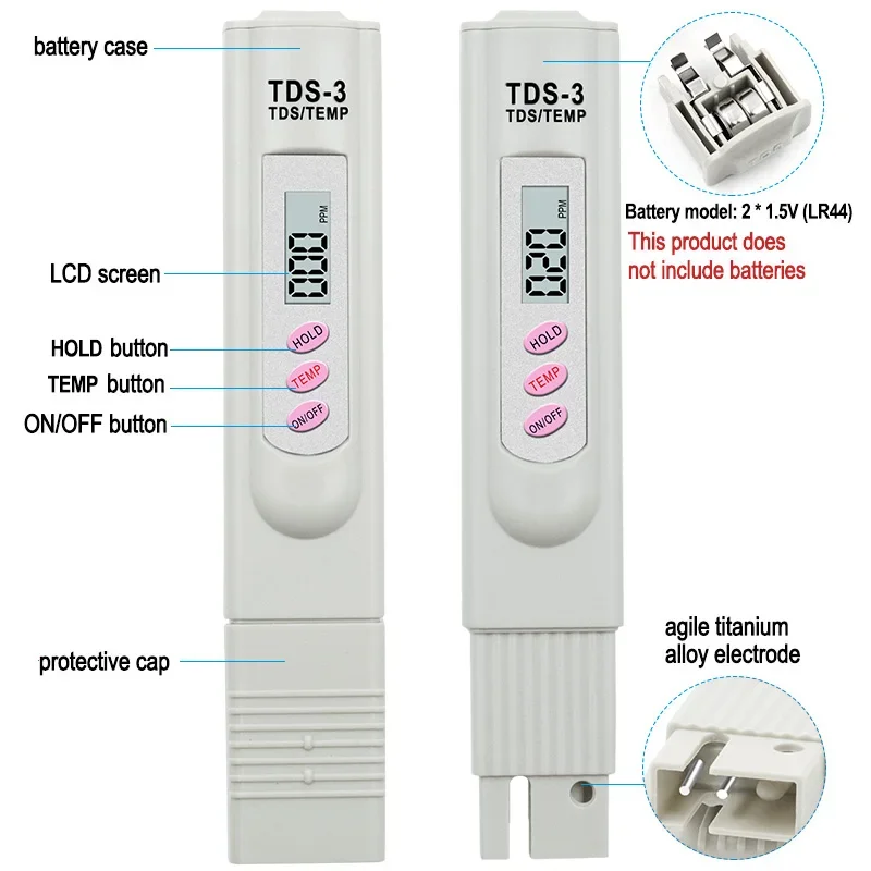 TDS  TEMP Water Quality Monitoring Pen with LCD Display and High Precision Acidity Meter