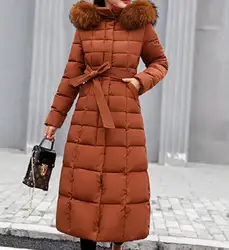 여성용 두꺼운 후드 다운 재킷, 긴팔 퍼 칼라 지퍼, 단색 슬림 핏 롱 버전, 6 가지 색상, 겨울 패션, 신상