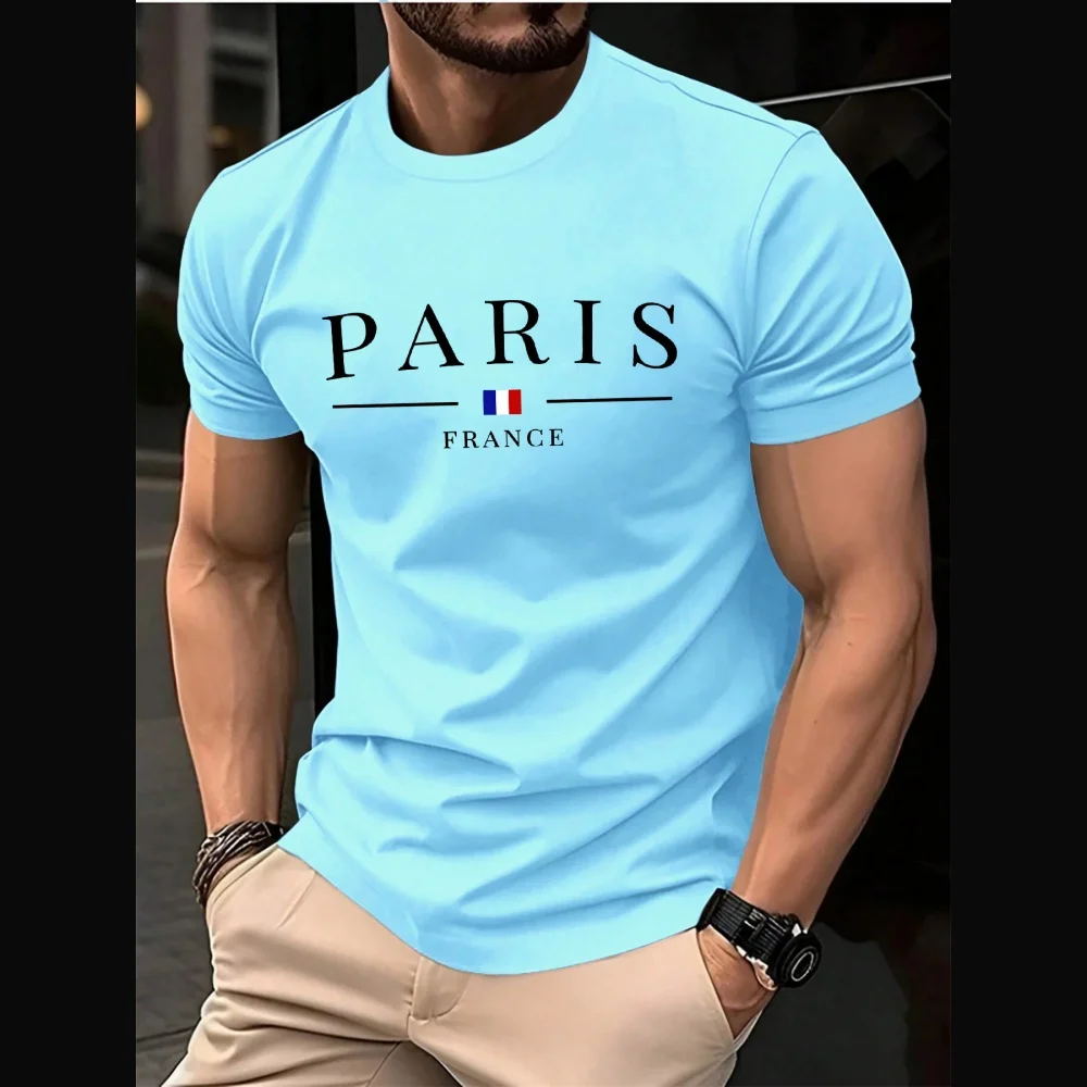 

Summer Men's T-Shirt Casual Loose Plus Size Paris French 3D Print Top Hip Hop Street Men's Clothing Casual Men Short Sleeve Tee