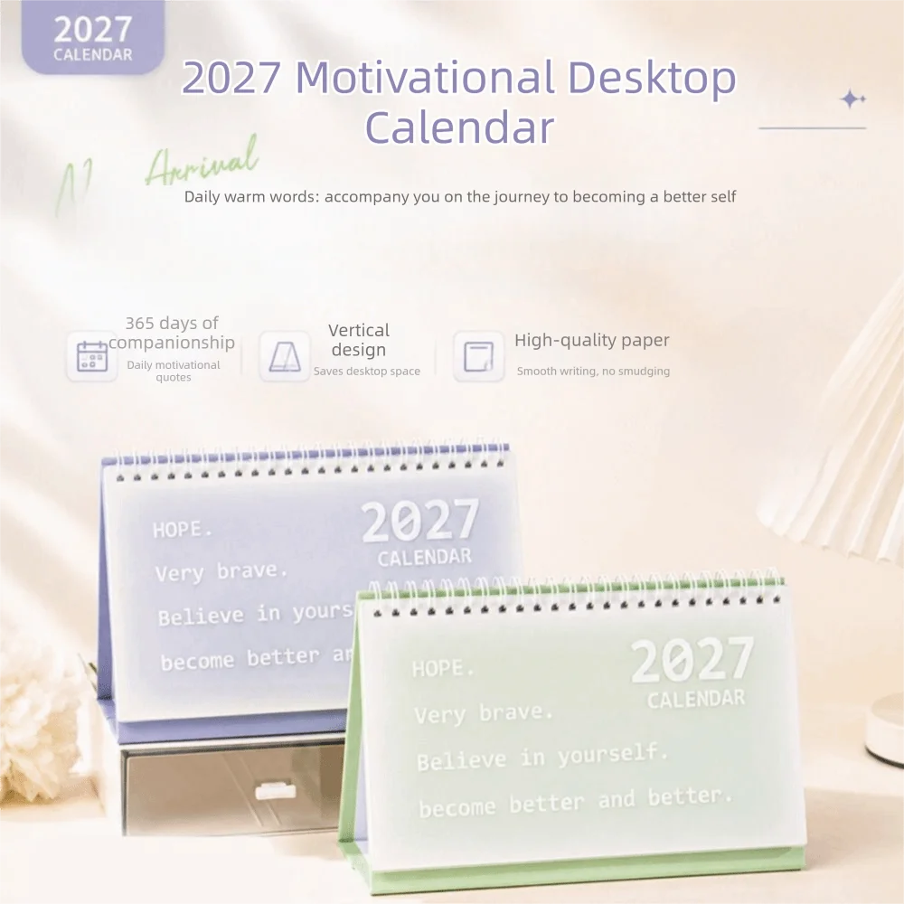 Metal Coil 2027 Desktop Calendar Waterproof Standing Design Standing Flip Calendar Monthly Schedule Flip Page Monthly Planner