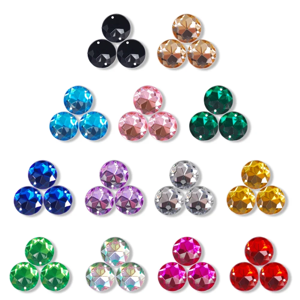 

8 10 12 14 16mm Size Round Shape Sew On Rhinestones Crystals Two Holes Resin Stones For Garment Fabric Sewing Accessories