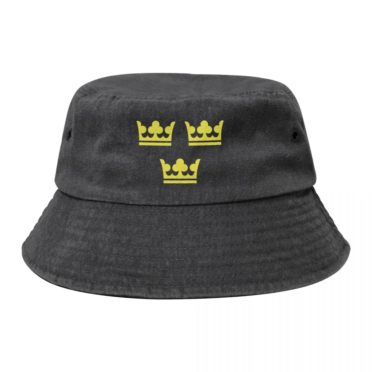 Three Crowns, the Coat of Arms of Sweden, Yellow Print (Sveriges Tre Kronor) Bucket Hat Vintage Men Luxury Brand Women's