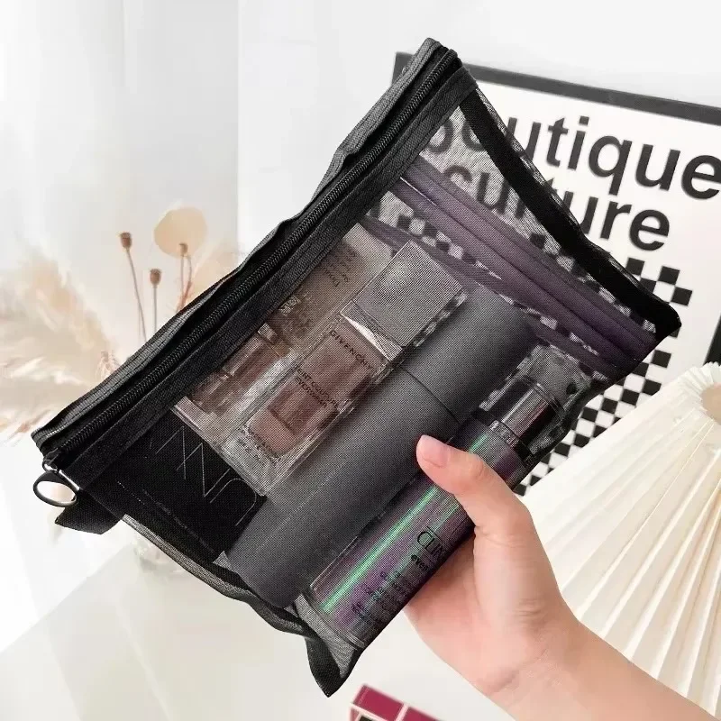 1/24Pcs Clear Mesh Cosmetic Bags Small Large Black Makeup Bags Portable Travel Toiletry Organizer Case Lipstick Storage Pouch