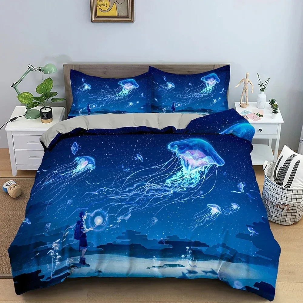 

Sea Animals Duvet Cover Jellyfish Pattern Bedding Set Full Queen King Size Soft Comforter Cover With Two Pillowcase Home Decor