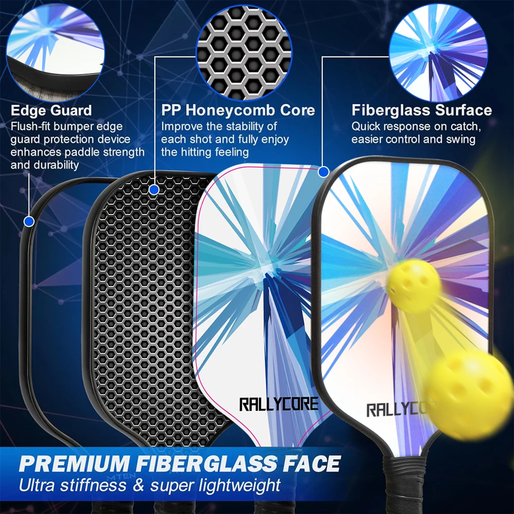 

Pickleball Set for Family & Friends 2 Premium Fiberglass Paddles, PP Honeycomb Core for All Ages & Skills Complete with Carry