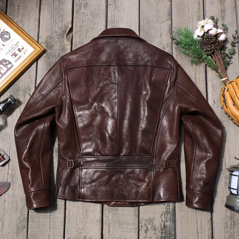 Blunt Razor American Vintage California Bear Men's Leather Jacket Heavy Oil Wax Top Layer Cowhide Leather Motorcycle Jacket