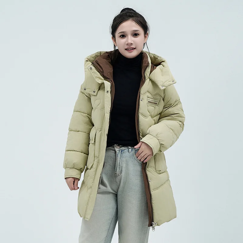 Ladies' Warm Puffer Jacket Winter Fashion Versatile Solid Color Hooded Slim-Fitting Stylish Cotton Coat Zipper Buttons Outwear