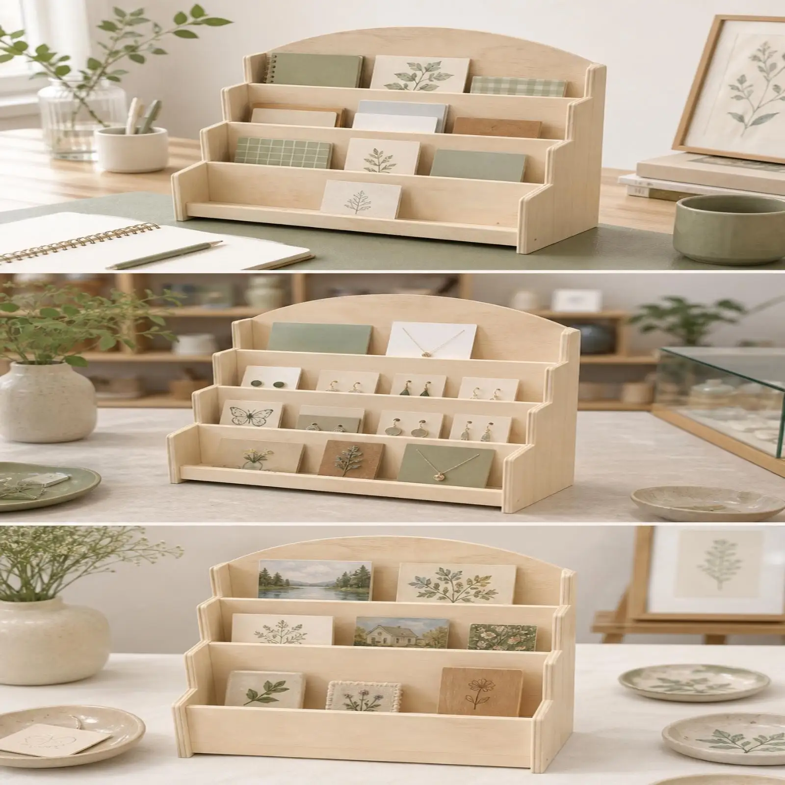 Stepped Display Rack Desktop Postcard Display Rack 4-Tier Card Holder with Tiers