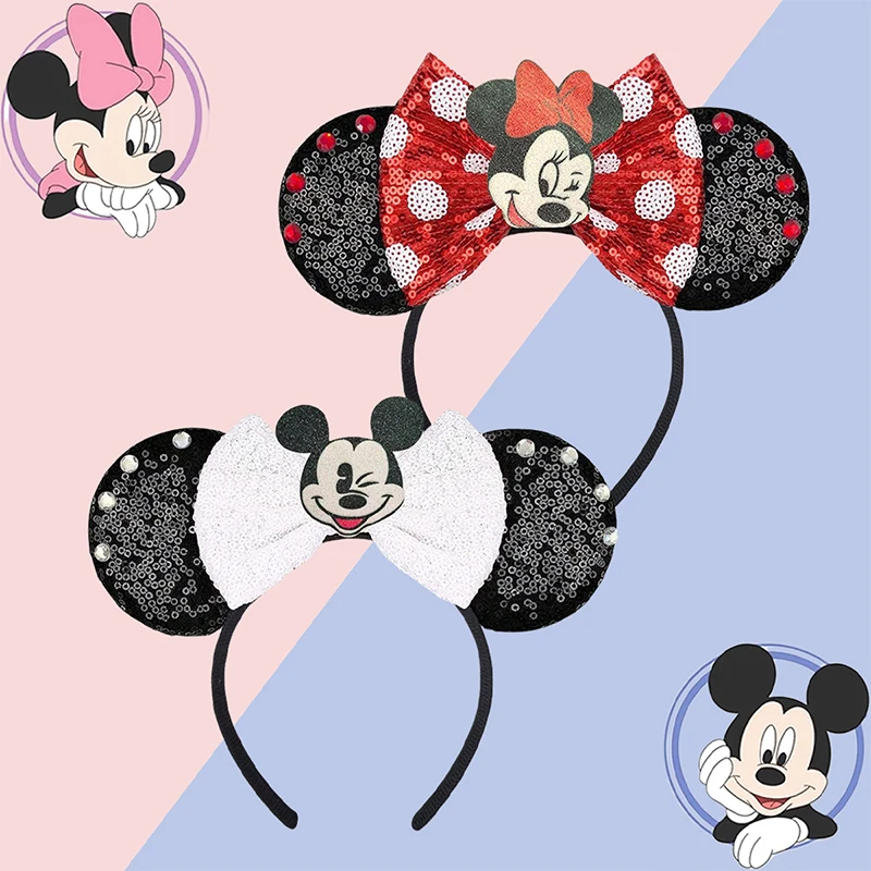 Disney figure Mickey Mouse Minnie Mouse Disney Ears Hairband Cute Cartoon Sequins Headbands for Women Accessories