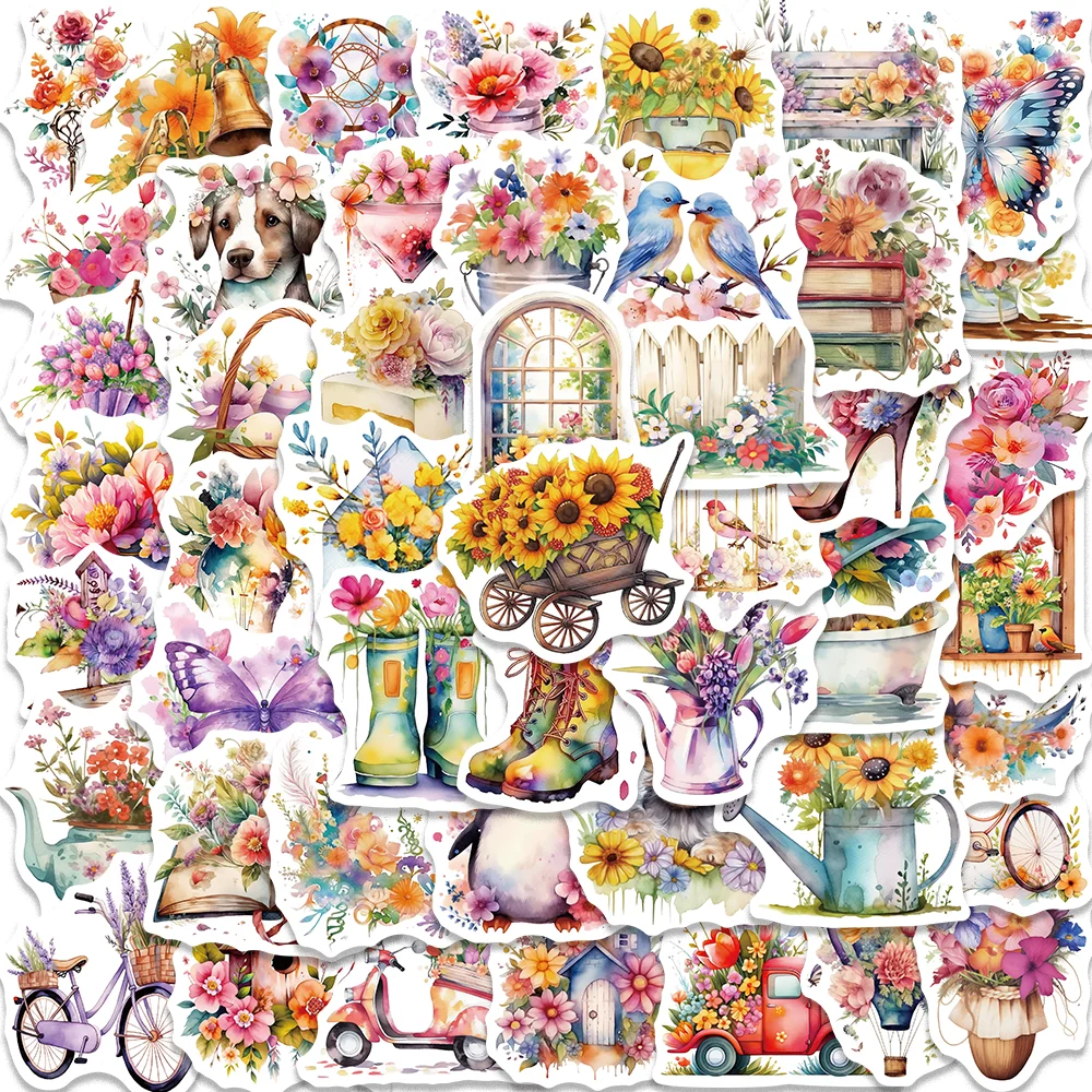 

50pcs Graffiti Retro Flowers World Stickers for Envelope Computer Diary Suitecase Phone Case Guitar iPad Aesthetic Waterproof