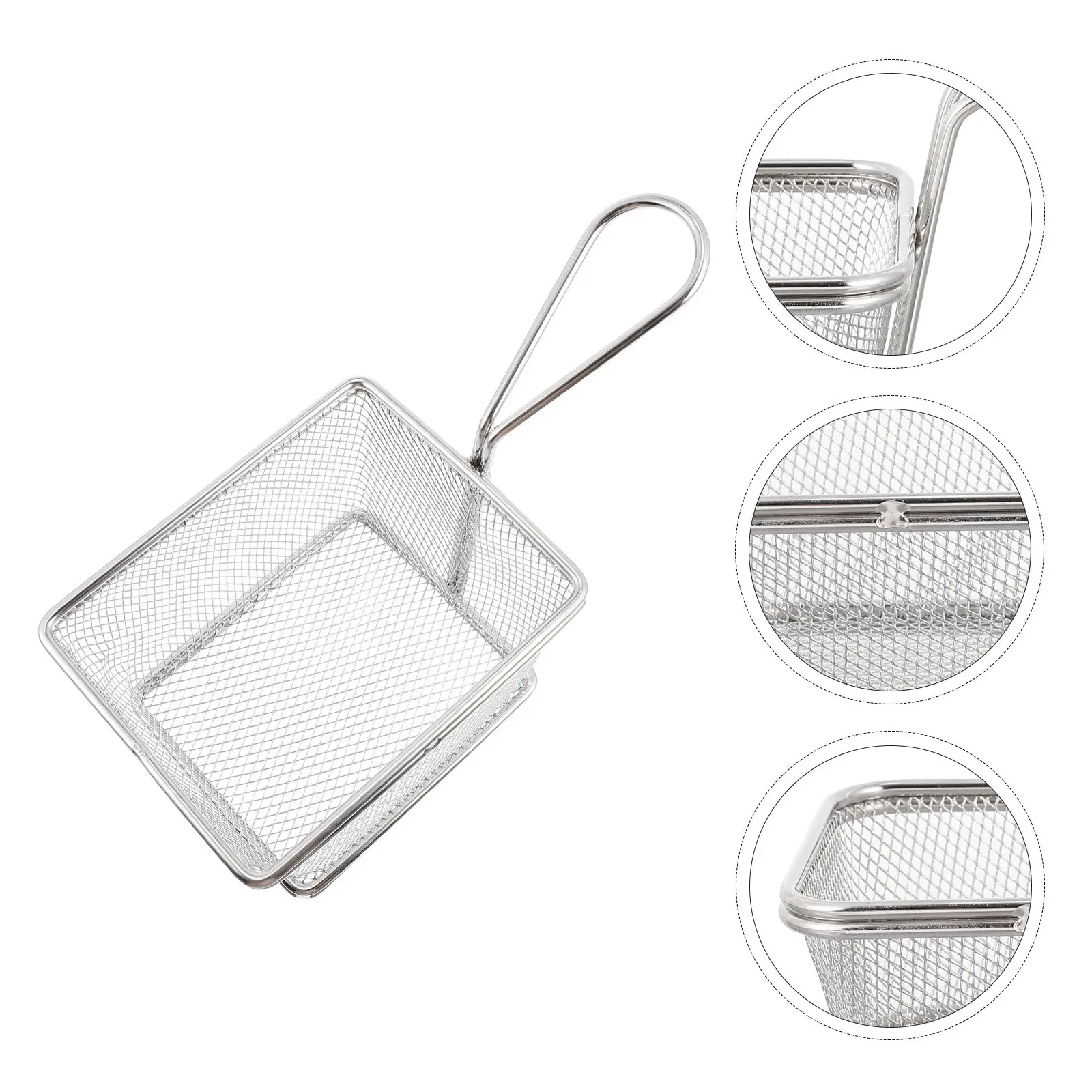 Stainless Steel Frying Basket Silver Kitchen Frying Basket for French Fries Chicken Wings Squid Rings Oil Drain Rapid Separation