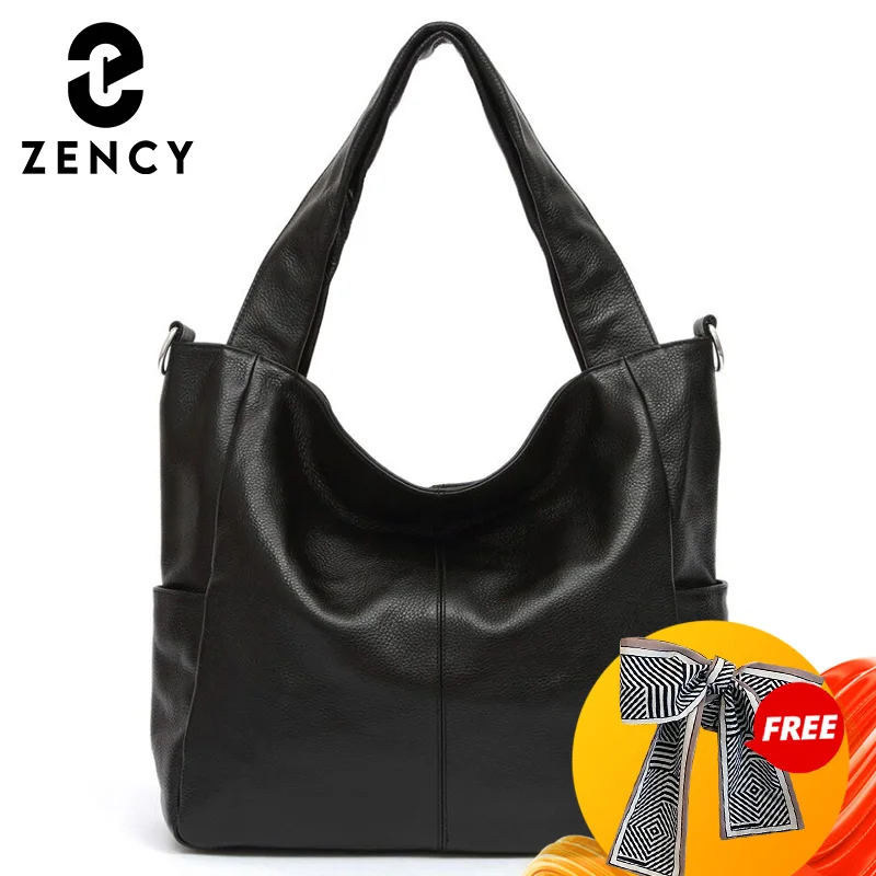 Zency 100% Genuine Leather Classic Women Shoulder Bag Large Tote Hobos Shopping Bag Lady Crossbody Purse