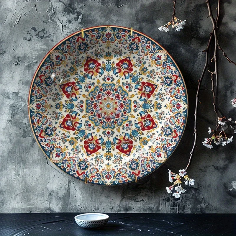 1pc Elegant Round Ceramic Decorative Plate - Nordic Style Art Wall Decor, Hand-Embossed Craftsmanship, Non-Food Contact,