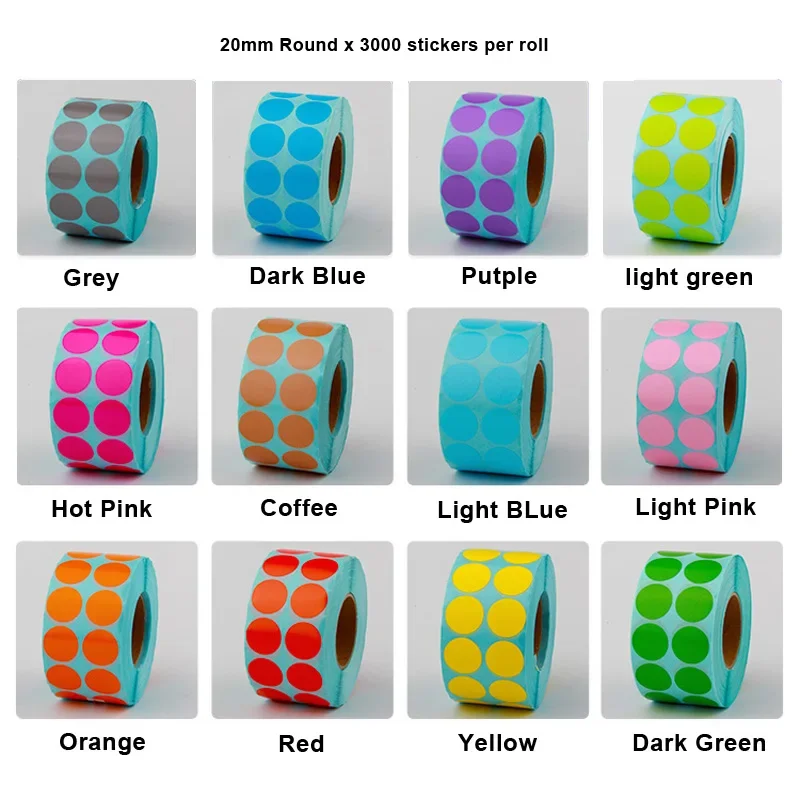 20mm 25mm Colours Circle Thermal Paper Label Waterproof Oil Resistant Round Barcode Sticker