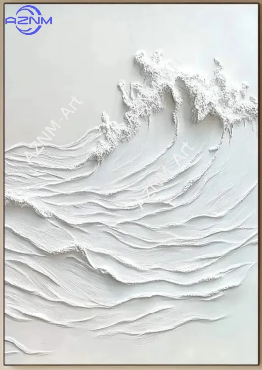 1/2Pcs Hand Painted Abstract Plaster Waves Painting, Set of 2 White Textured Wabi-Sabi Wall Art view 4
