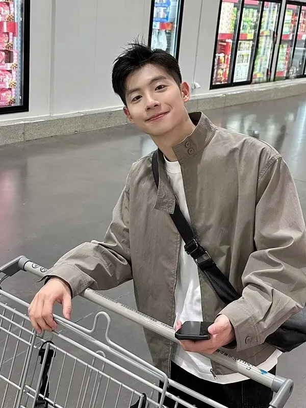 

American Retro Sle Loose Fit Men's Jaet Stand Collar Casual Trendy Outerwear for Spring Autumn Season Versatile Comfortable