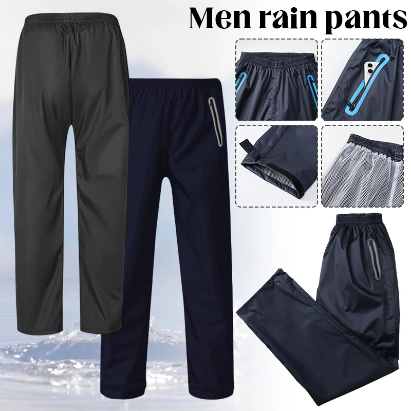 M-4XL Adult Waterproof Rain Trousers Breathable Double-layer Elastic Waist Unisex Outdoor Work Fishing Hiking Raincoat Pants