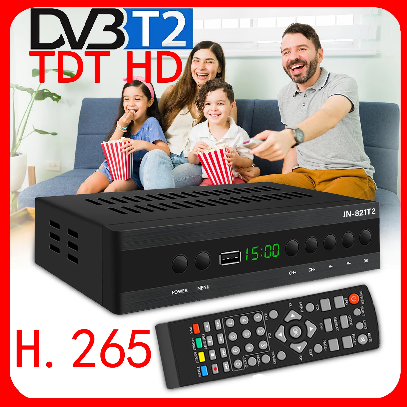 Receptor de TV TDT HD Microdata España, H.265, Decodificador TDT HD 2025 Nuevo, DVB-T2, Sintonizador TDT HD, Receptor DTT HD