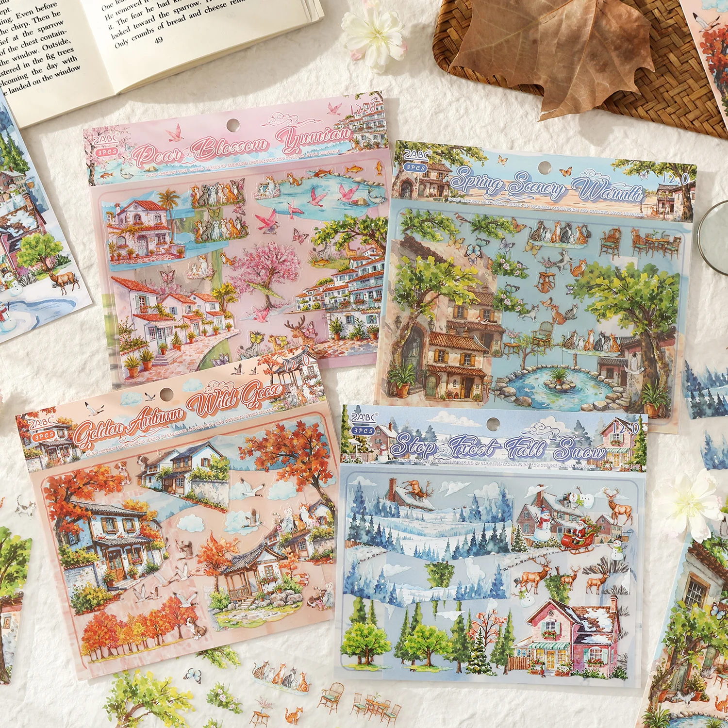 3/12 Pcs Four Seasons Scenery PET Die Cut Stickers Pack Aesthetic Handmade Scrapbook Diary Decorative Stationery Supplies