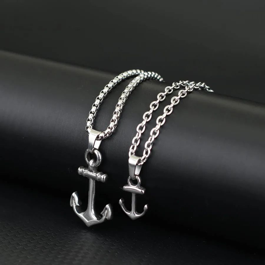 Hiphop Anchor Necklace For Men 2Pcs/Set Stainless Steel Cuban Chain Collar Outdoor Motorcycle Cool Riding Neck Accessories Punk view 6