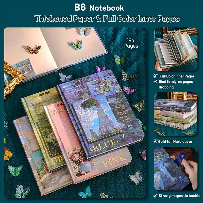 *CLOS Aesthetic Scrapbook Journaling Kit,Vintage Oil Painting B6 Notebook Scrapbooking Supplies Art Stickers,A