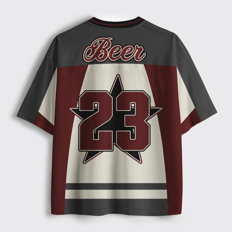 Unisex Original Beer Rodeo Football Jersey Western Star Graphic V-Neck Short Sleeve Retro Color Block Sports Street Tee